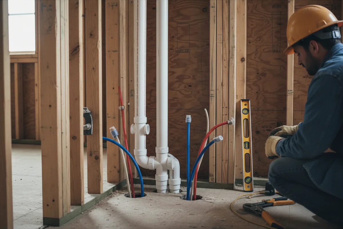 Drain and supply rough-in during Sump Pump Repair in Dobbins